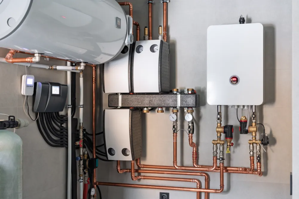 Perfect Timing Heating & Cooling providing professional boiler installation services with a modern high-efficiency boiler system for reliable home heating and hot water
